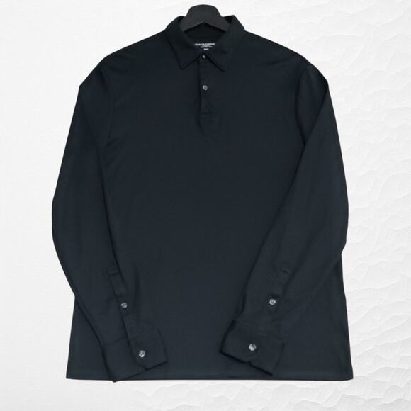 Charles Tyrwhitt Men's Small Long Sleeve Smart Jersey Polo‎ Cotton Shirt Black - Picture 1 of 16